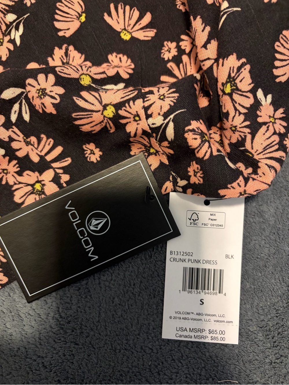 Volcom Black Tunic Dress with Pink Floral Print - Picture 2 of 5